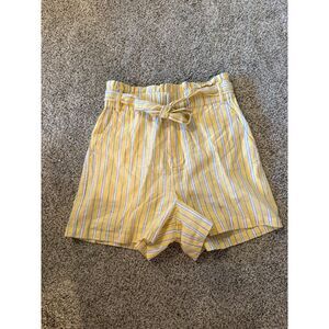 Draper James Linen Cotton Yellow Blue Striped Shorts Sz Medium